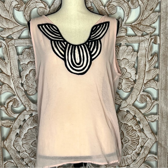 Blue Rain Tops - Blue Rain Chic Pink Sleeveless Sheer Top With Black Detailing Sz M